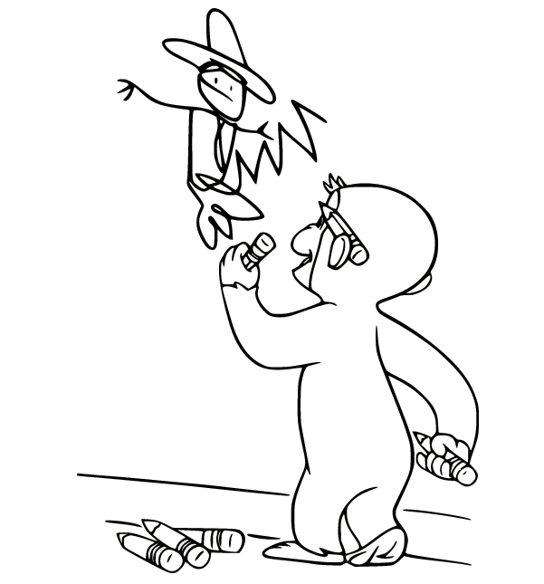 Curious George Scribbling Coloring Page