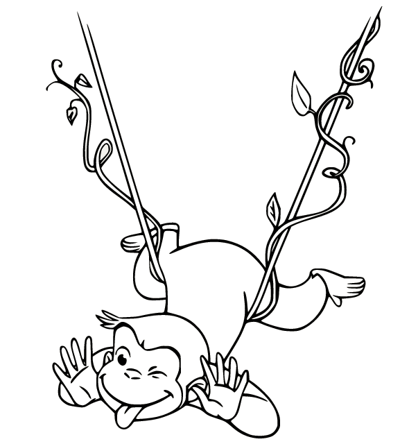 Curious George Swinging Coloring Page