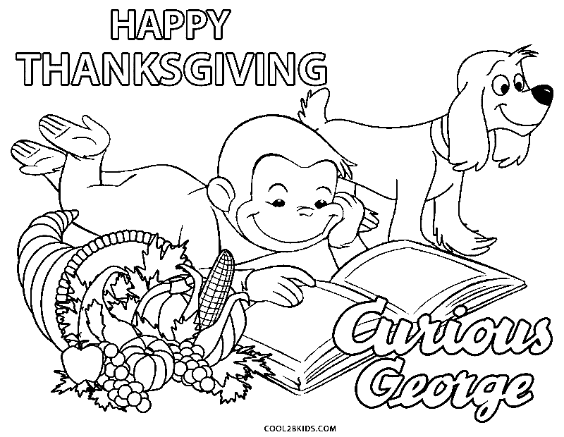 Curious George Página Para Colorear De Acción De Gracias