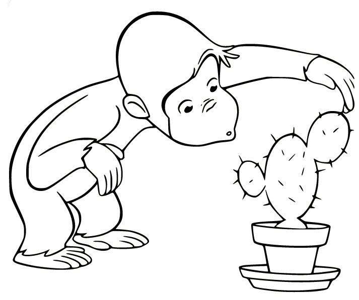 Curious George en de Cactus Kleurplaat