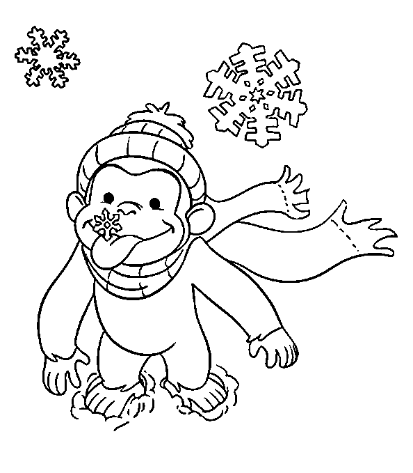 Curious George in Winter Coloring Page