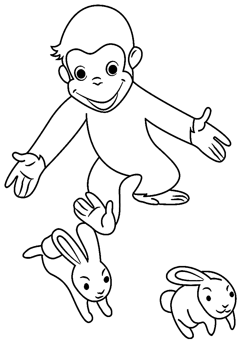 Curious George with Bunnies Coloring Page