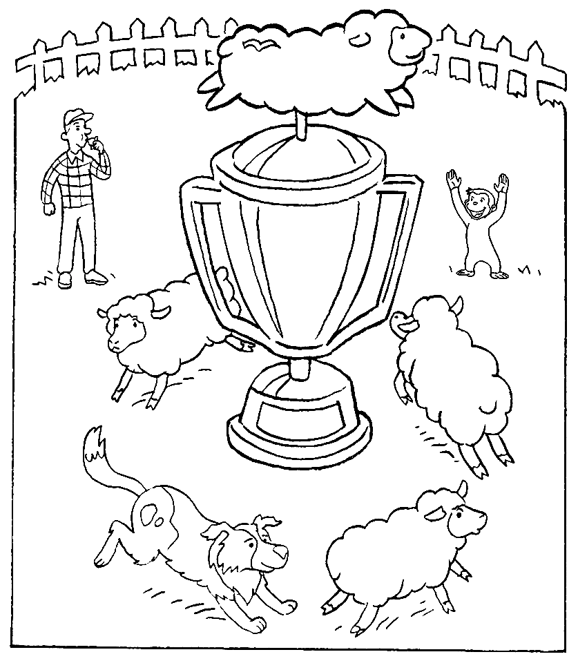 Curious George with Sheep Herder Coloring Page