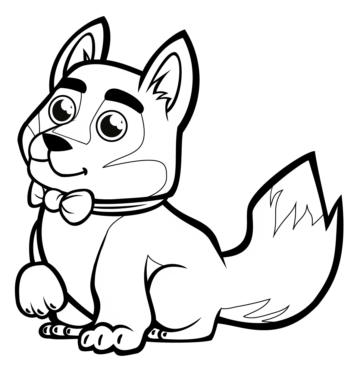 Cute Baby Husky with a Bowtie Coloring Page