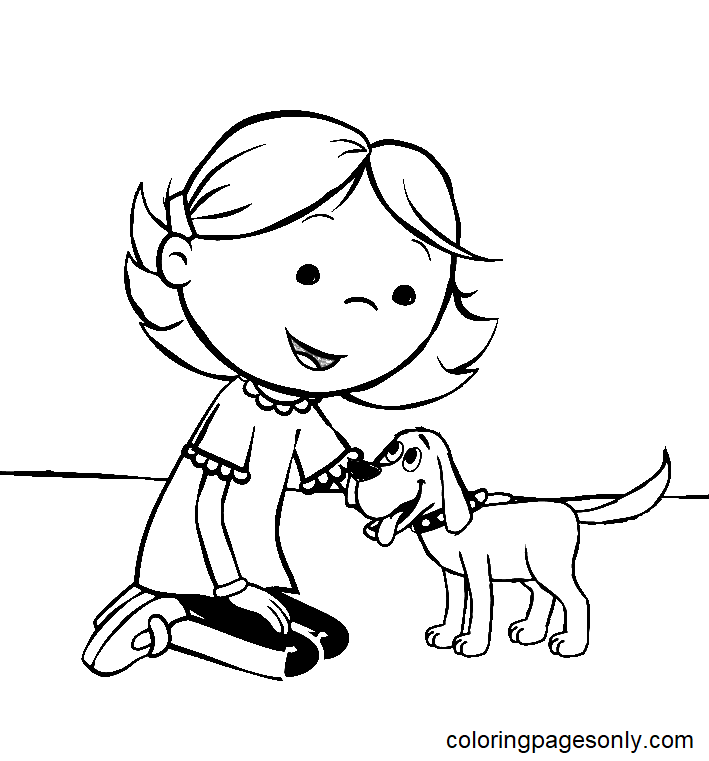 Cute Emily with Clifford Coloring Page