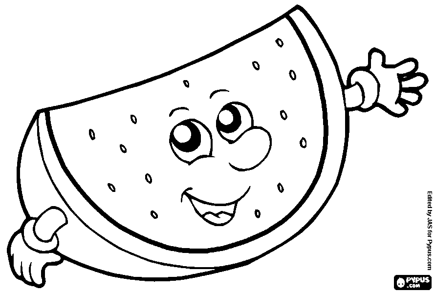 Cute Happy Watermelon Slice Coloring Page