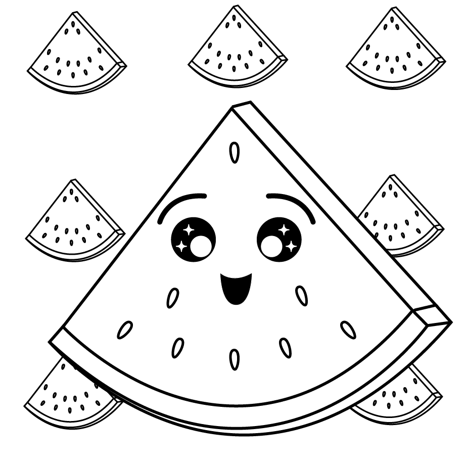Cute Happy Watermelon Coloring Pages
