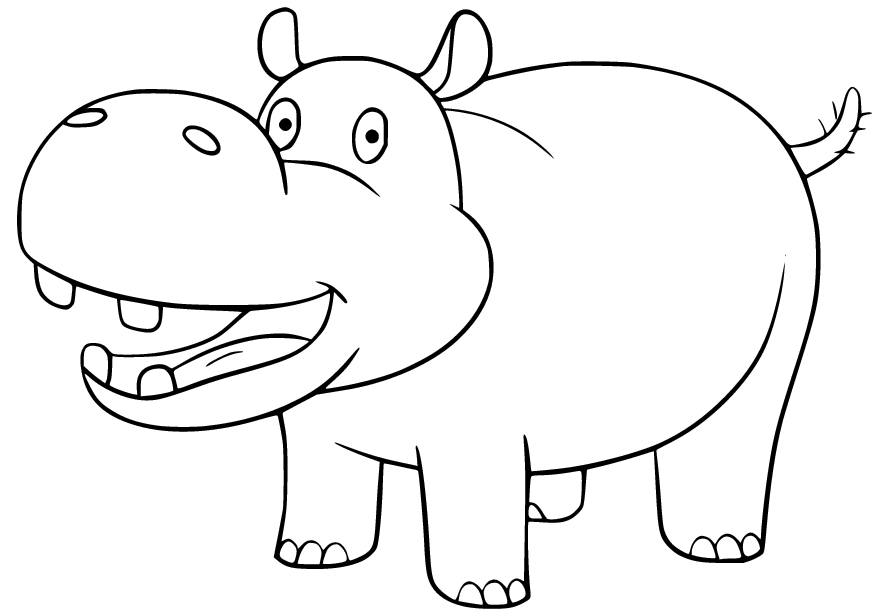 Cute Hippo Opens Mouth Coloring Pages