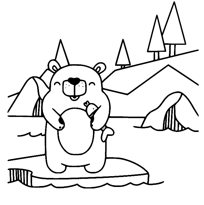 Милый белый медведь на льду из мультфильма "Белый медведь"