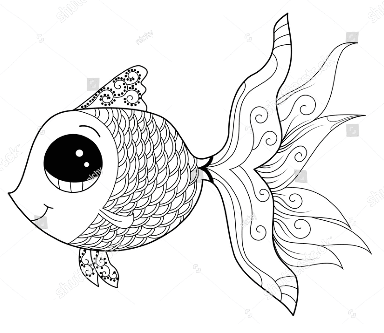 Cute Smiling Goldfish Coloring Page