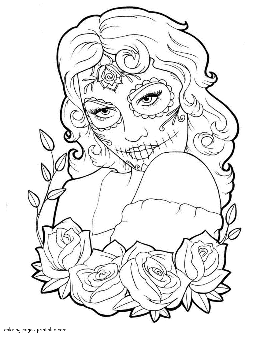Day Of Dead with Girl Coloring Page