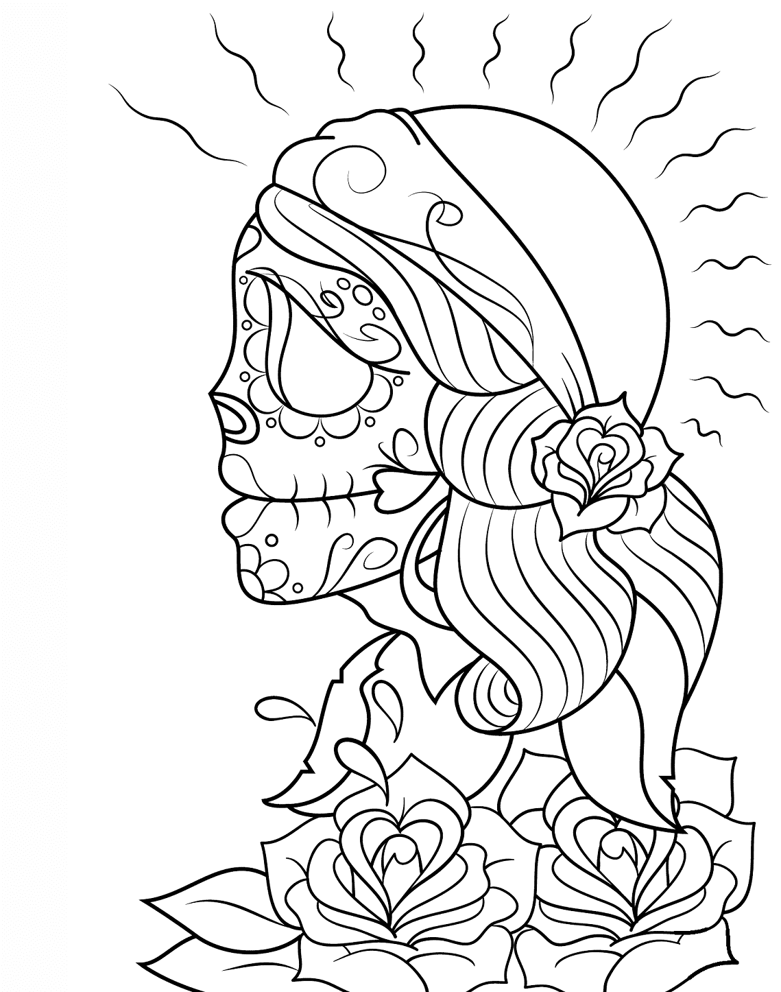 Day Of The Dead Girl Skull Coloring Page