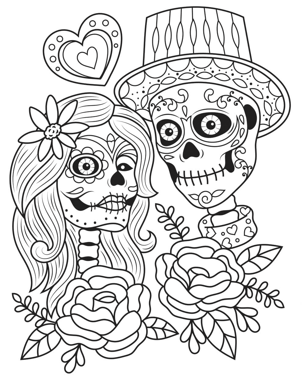 Day Of The Dead Couple Coloring Pages