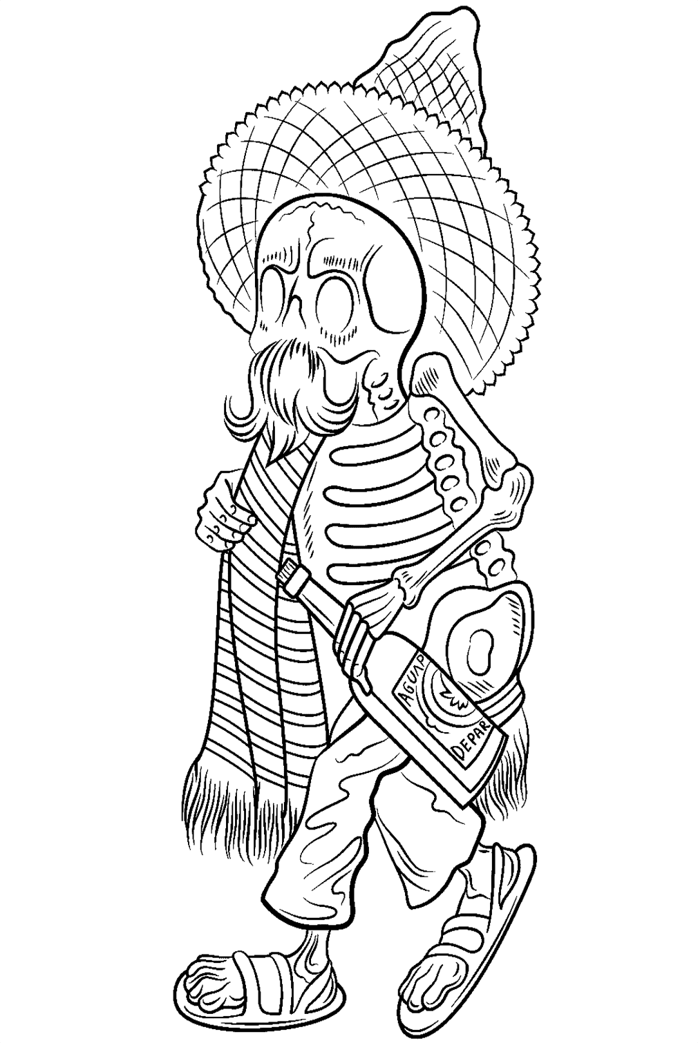 Esqueleto del Día de Muertos con Poncho y Sombrero del Día de Muertos
