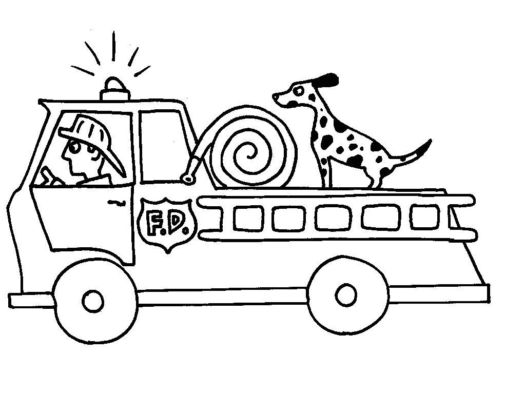 Dog on Fire Truck Coloring Page