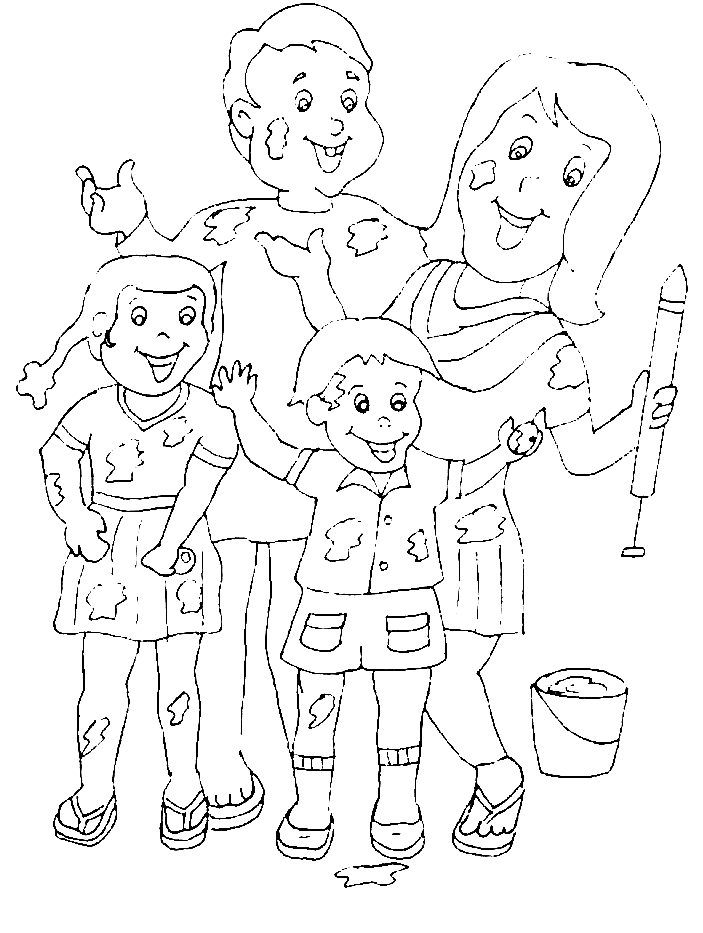 Família jogando Holi para colorir