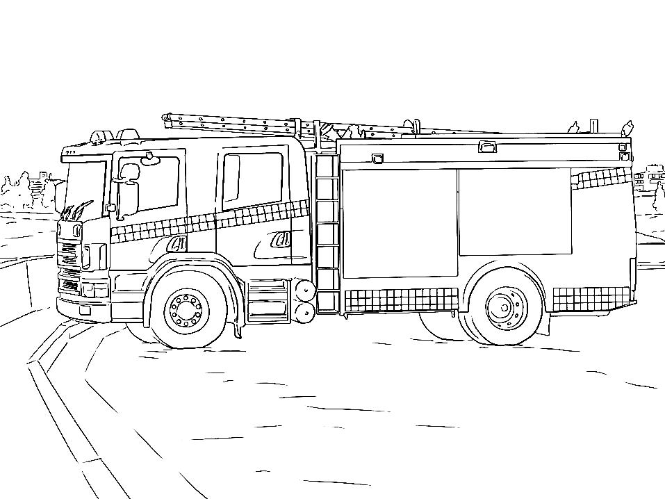 Brandweerwagen op de weg kleurplaat