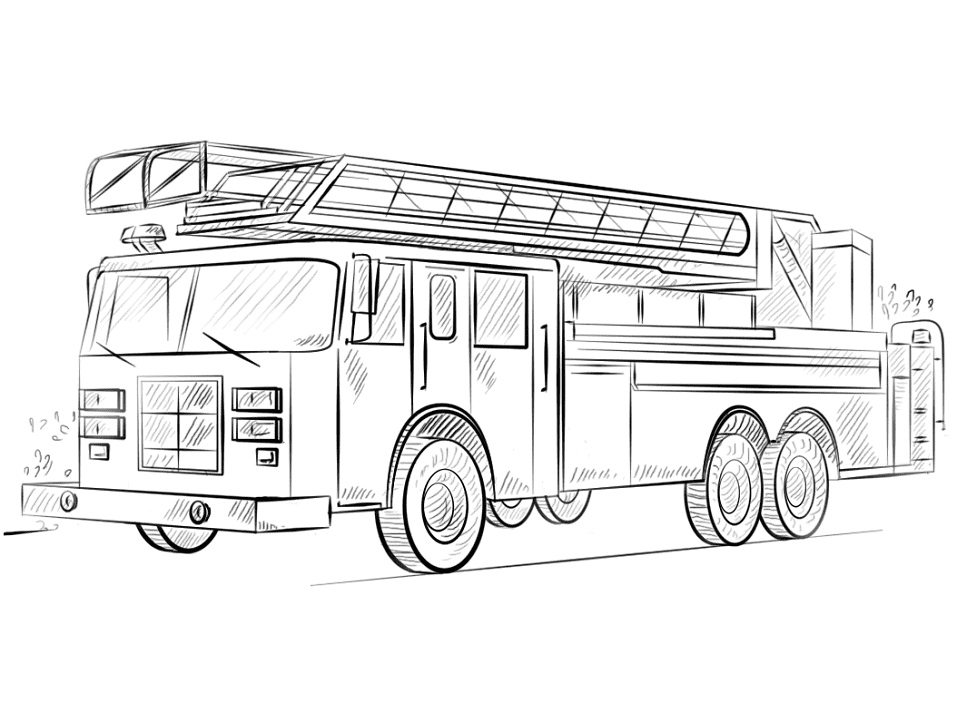 Fire Truck with Ladder Coloring Page