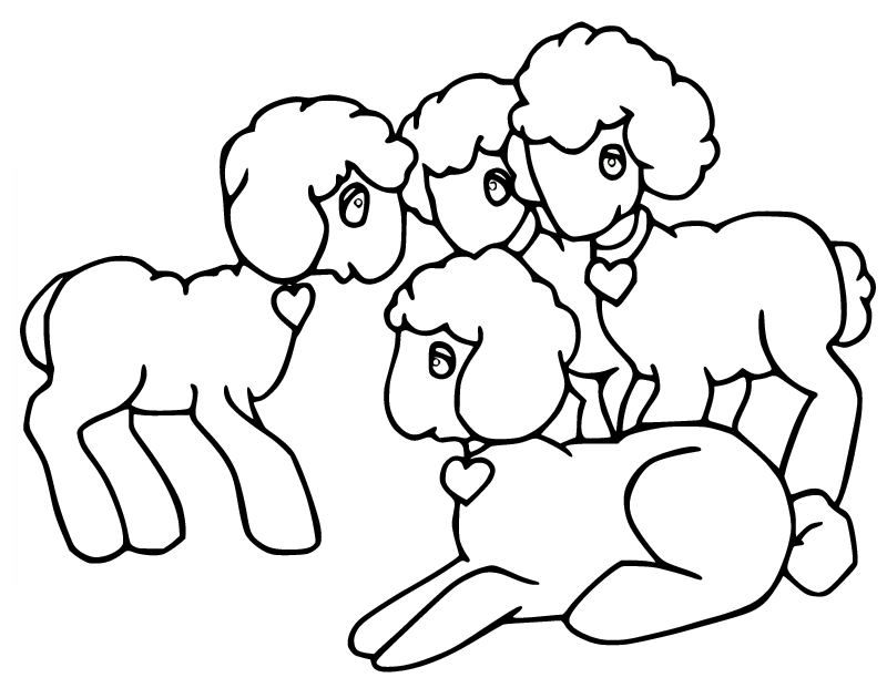 Four Little Sheep Coloring Page