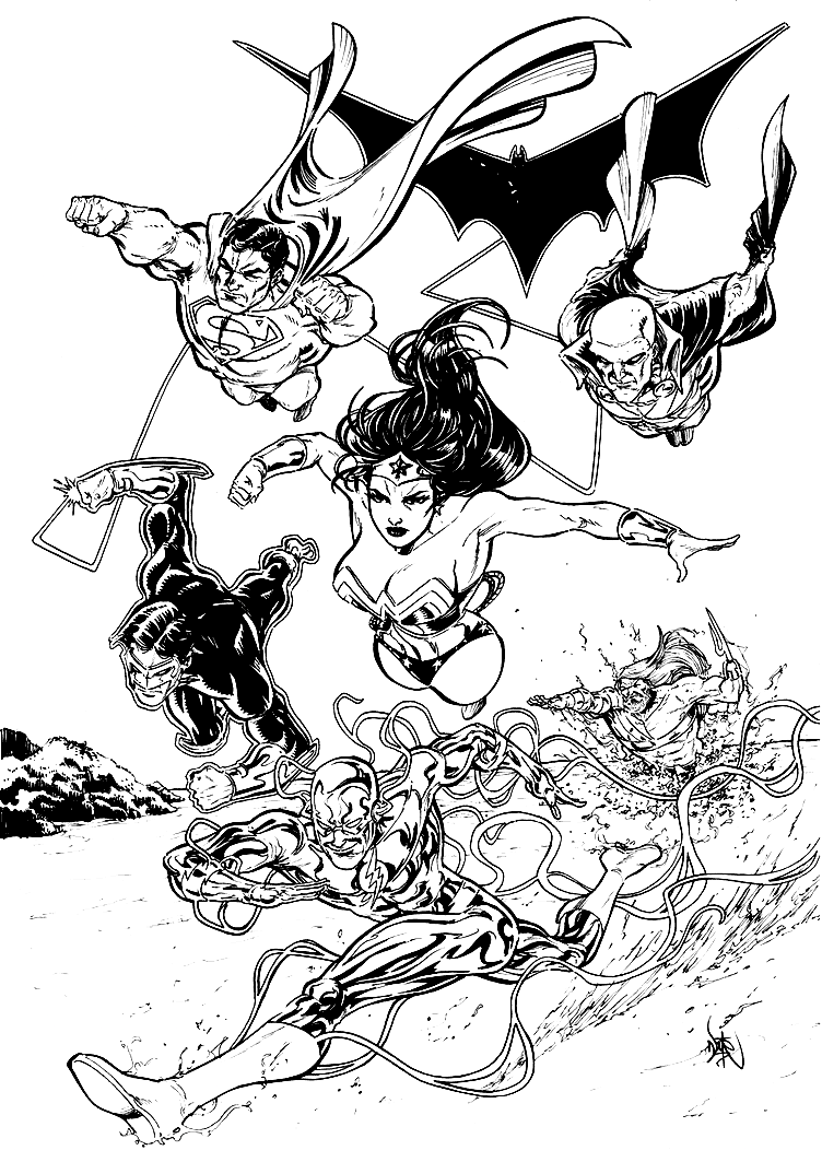 Pagina da colorare stampabile di Justice League gratuita