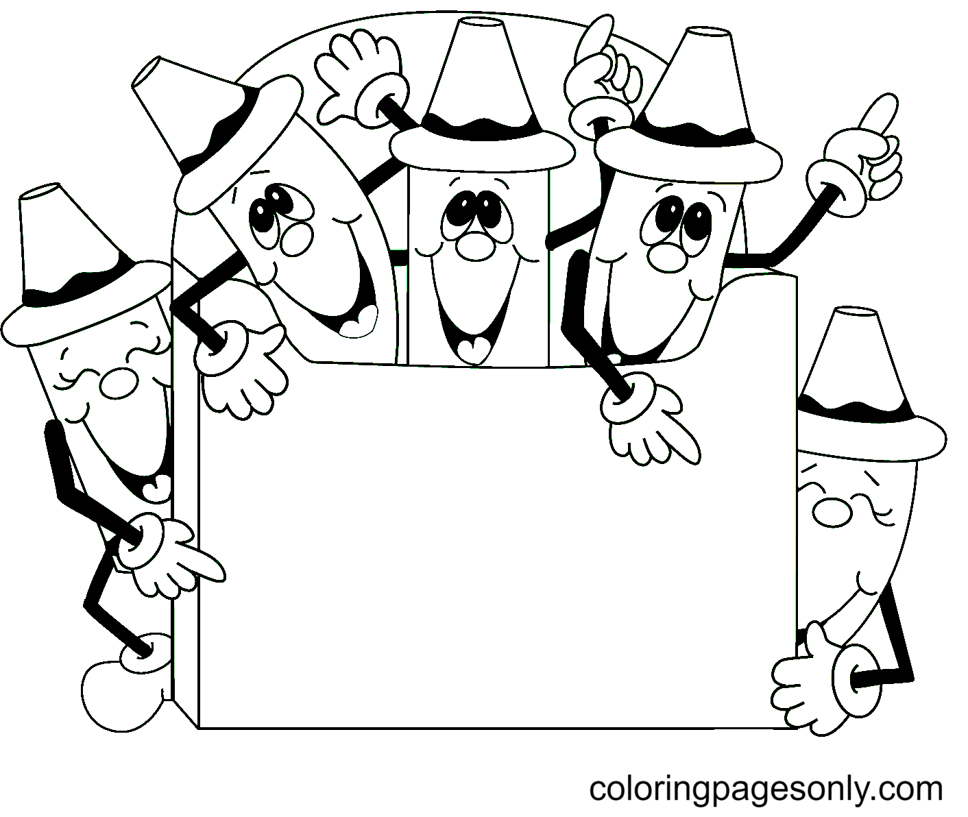 Pagina da colorare divertente scatola di pastelli