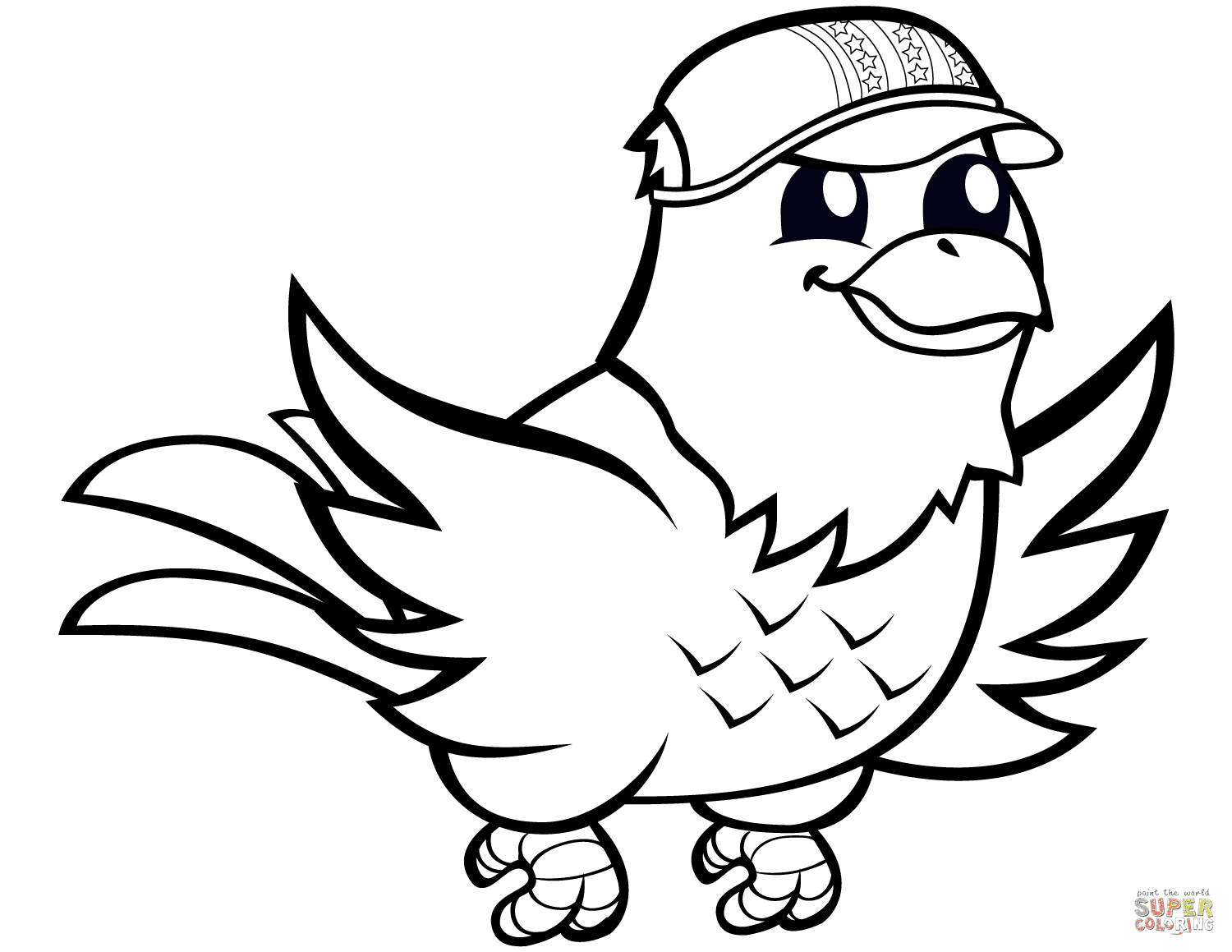 Funny Eagle with Baseball Cap Coloring Pages