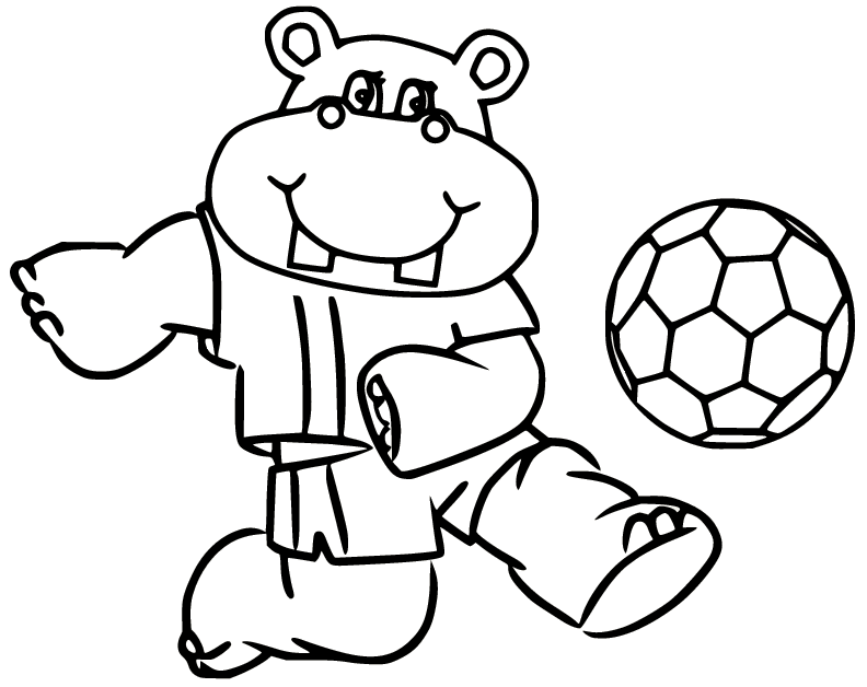 Funny Hippo Playing Football Coloring Page