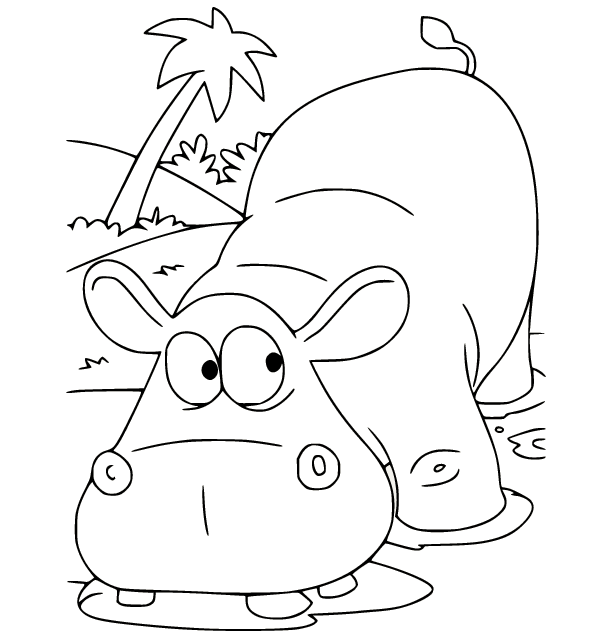 Hippo drôle et un cocotier d'Hippo
