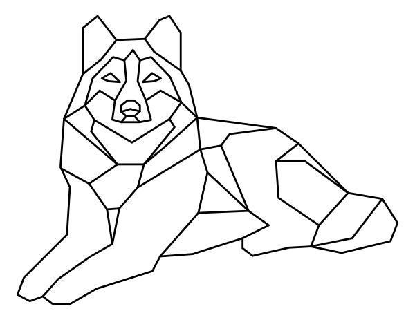 Geometrischer Wolf, der sich hinlegt, Malseite