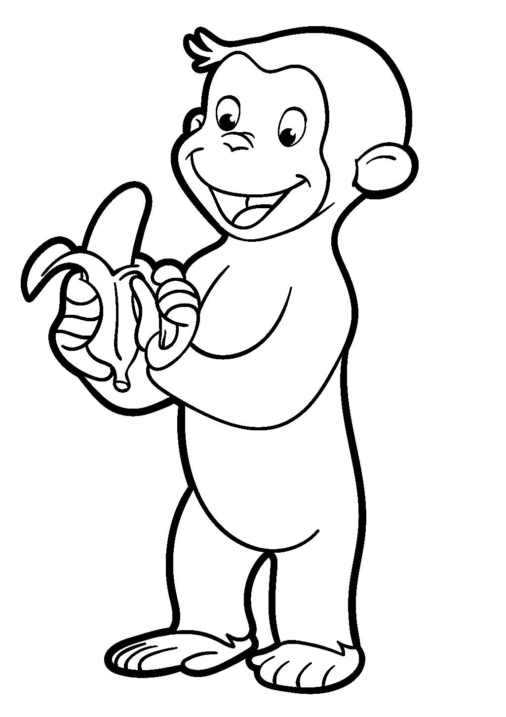 Dibujo para colorear de George comiendo un plátano