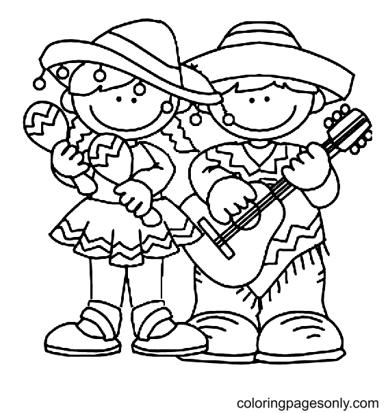 Menina tocando maracas com menino tocando violão de Cinco De Mayo
