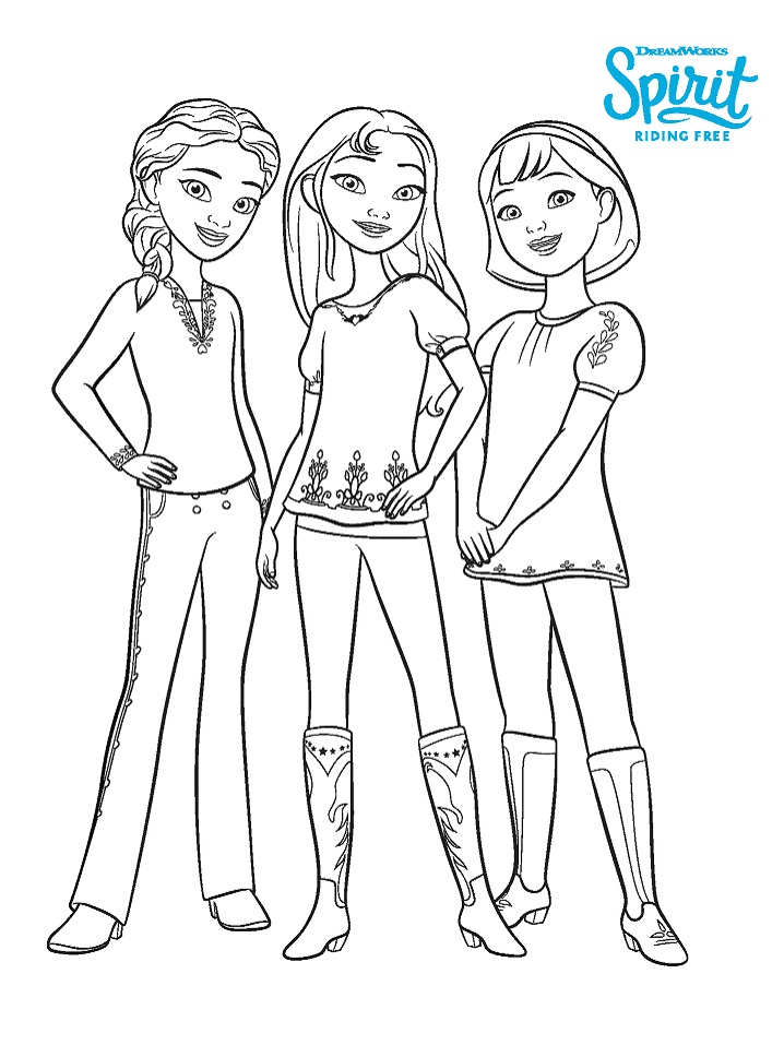 Girls from Spirit Riding Free Coloring Page