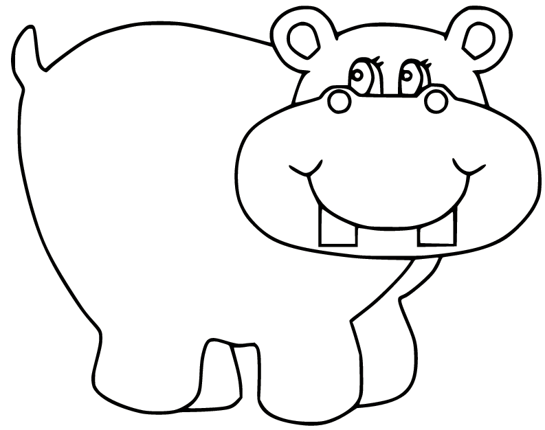 Pagina da colorare di ippopotamo cartone animato felice