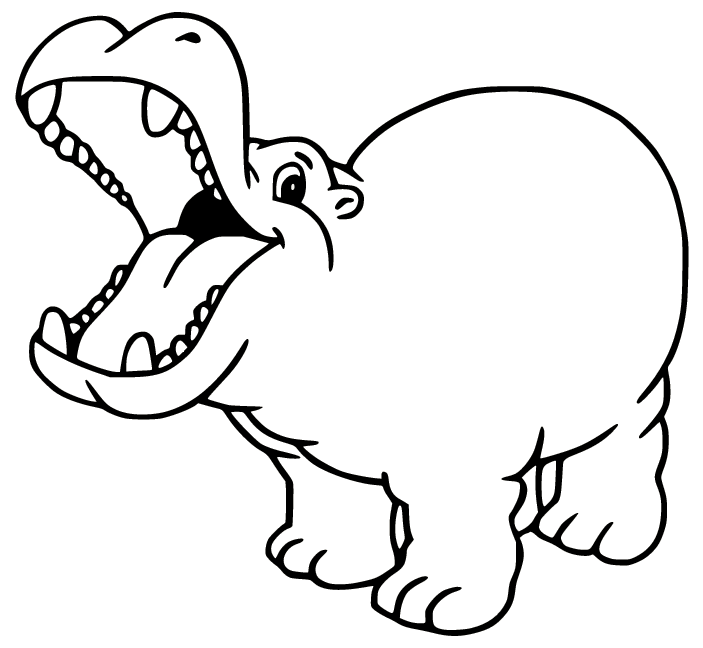 Счастливый бегемотик открывает большой рот бегемота