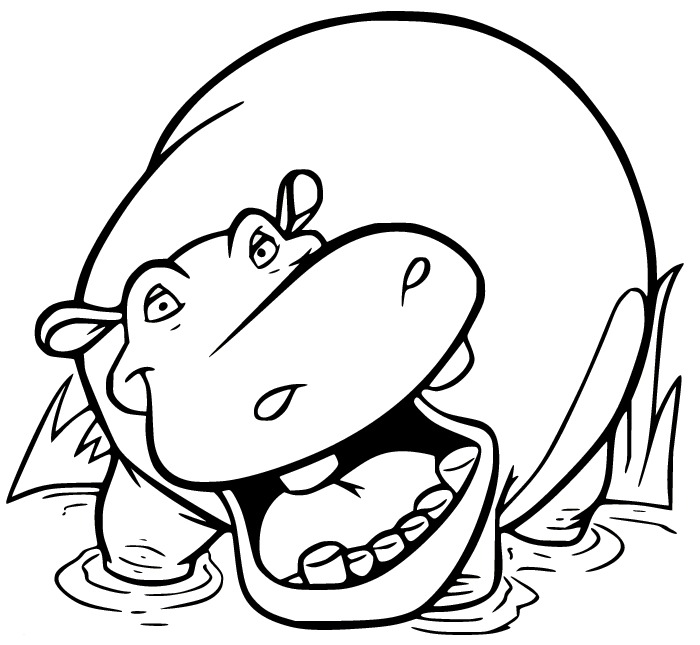 Happy Hippo in the Water Coloring Page