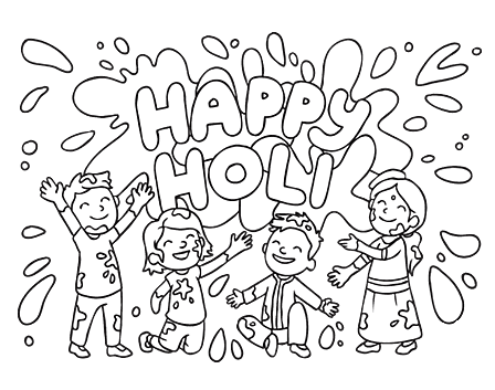 Happy Holi Children Coloring Page