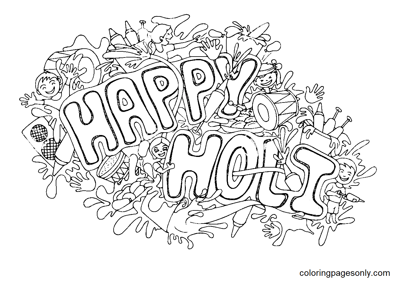 Happy Holi Festival Doodle Coloring Pages