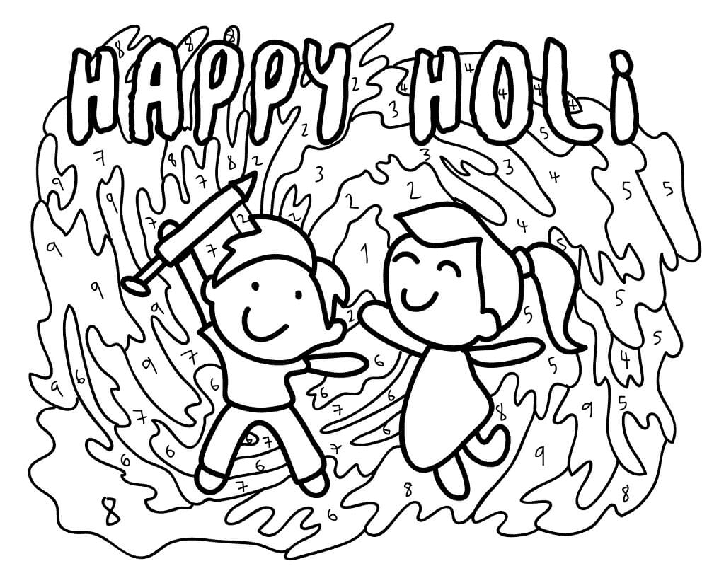 Página para colorir Happy Holi Kids