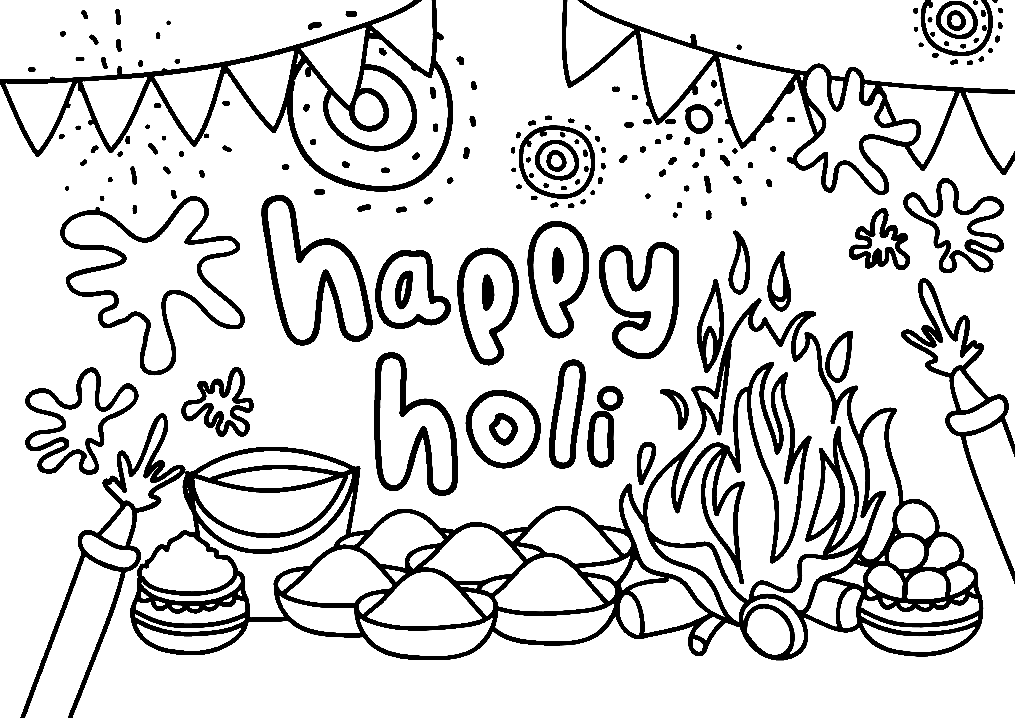 Feliz Holi para colorir para crianças