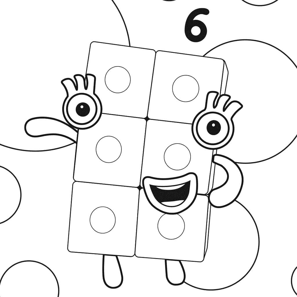 Happy Numberblocks Six Coloring Page