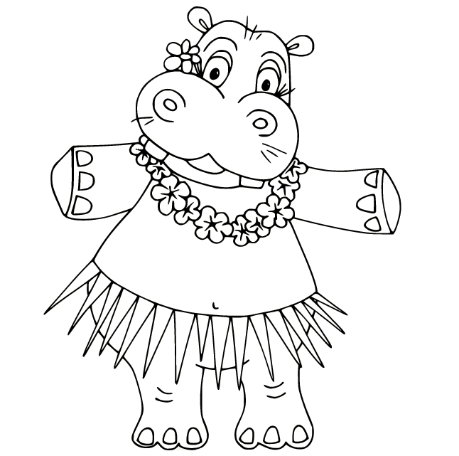 Hippo Hula Coloring Page