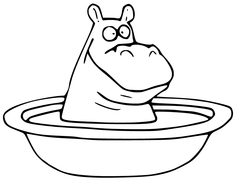 Hippo in the Bathtub Coloring Page