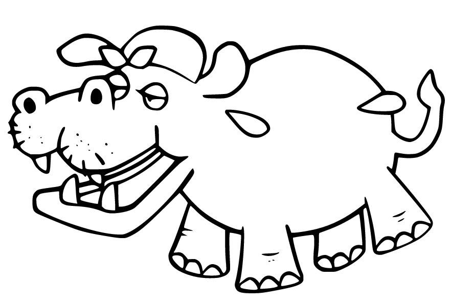 Hippo in the Cap Coloring Page