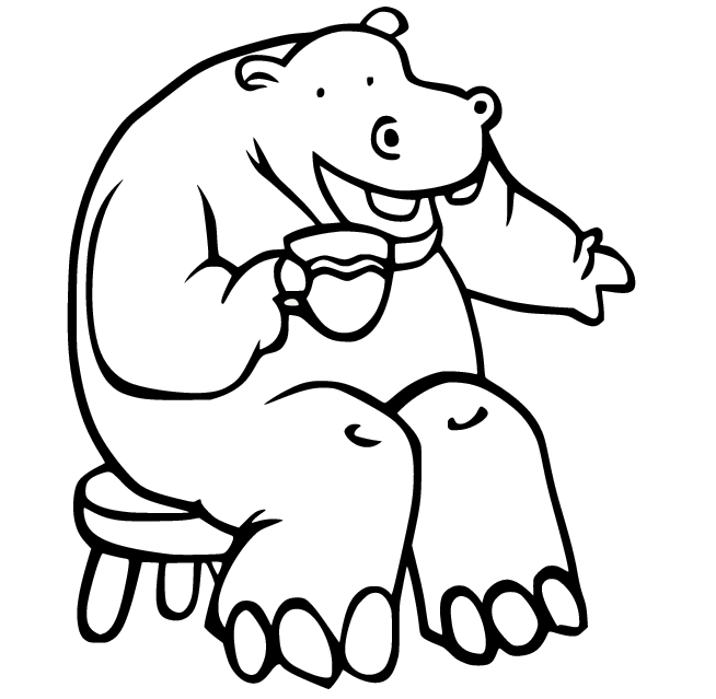 Hippo on the Chair Drinking Water Coloring Page