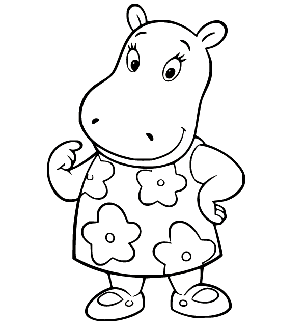 Hippo with Flower Dress Coloring Page