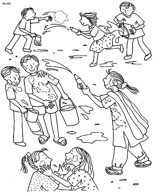 Holi Festival for Kids Coloring Page