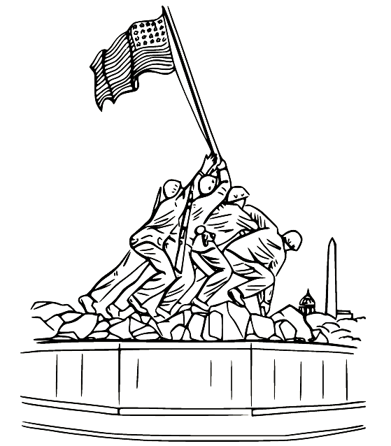 Iwo Jima Memorial Statue Coloring Page