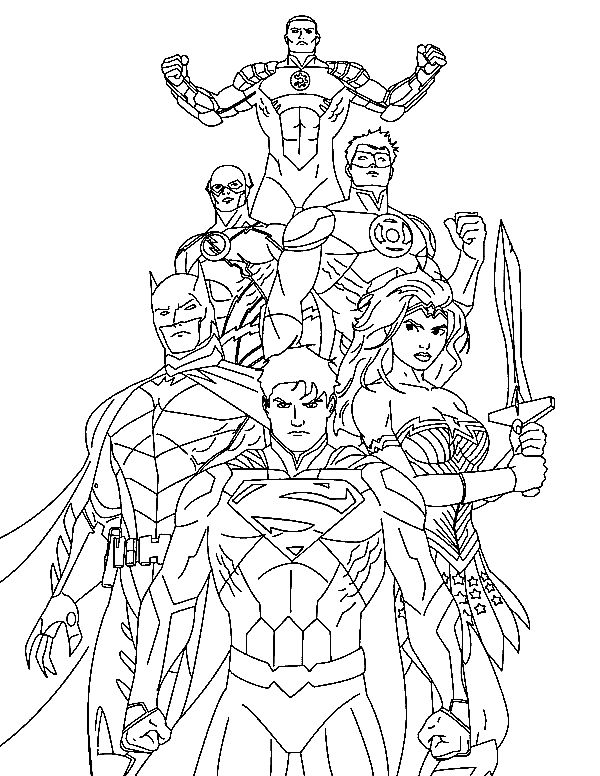 Pagina da colorare stampabile della Justice League