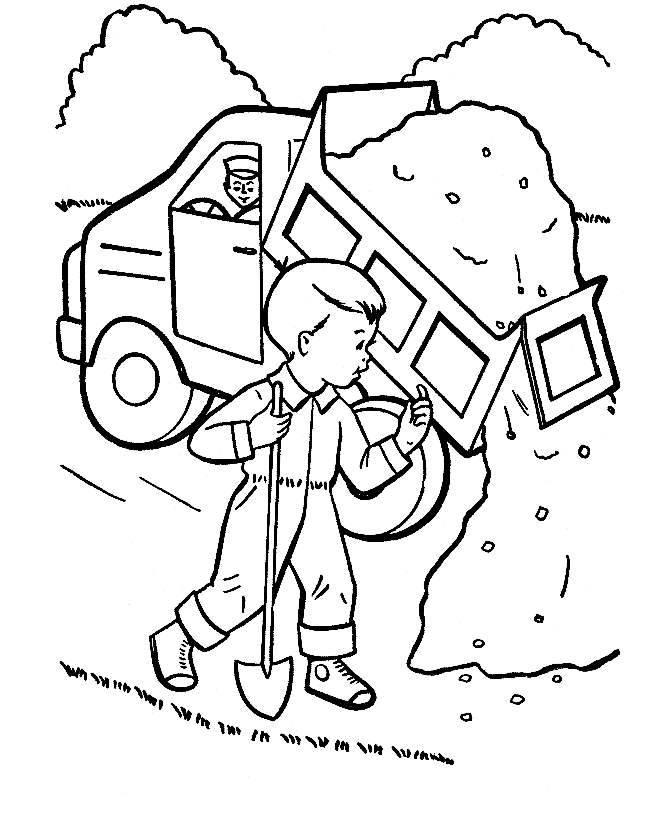 Kid and Dump Truck Coloring Page