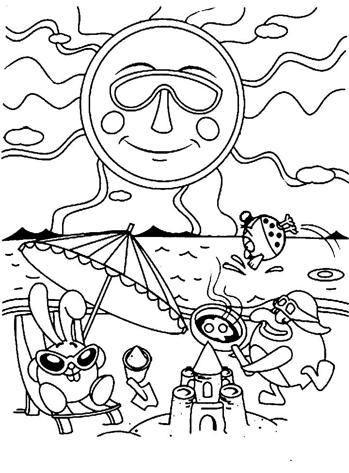 Krosh with Pin and Olga on the Beach Coloring Pages